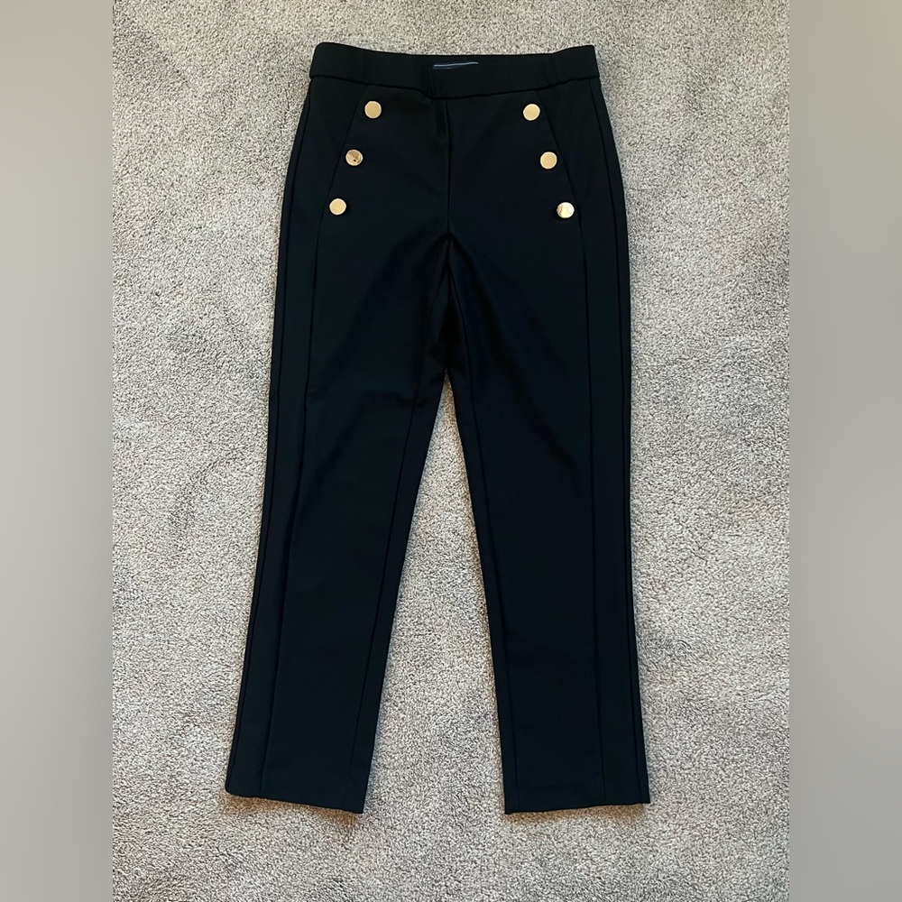 Women’s Black Ankle Length Pants with Gold Buttons